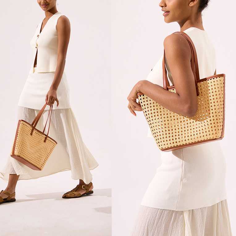 Spring summer hollowed out handmade straw woven bucket bag, large capacity rattan woven single shoulder handbag, women's beach bag 250215