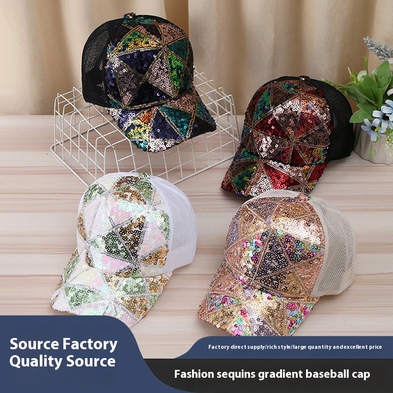Summer sun hat fashion versatile sequins gradient baseball cap female street hip-hop wind breathable sun hat