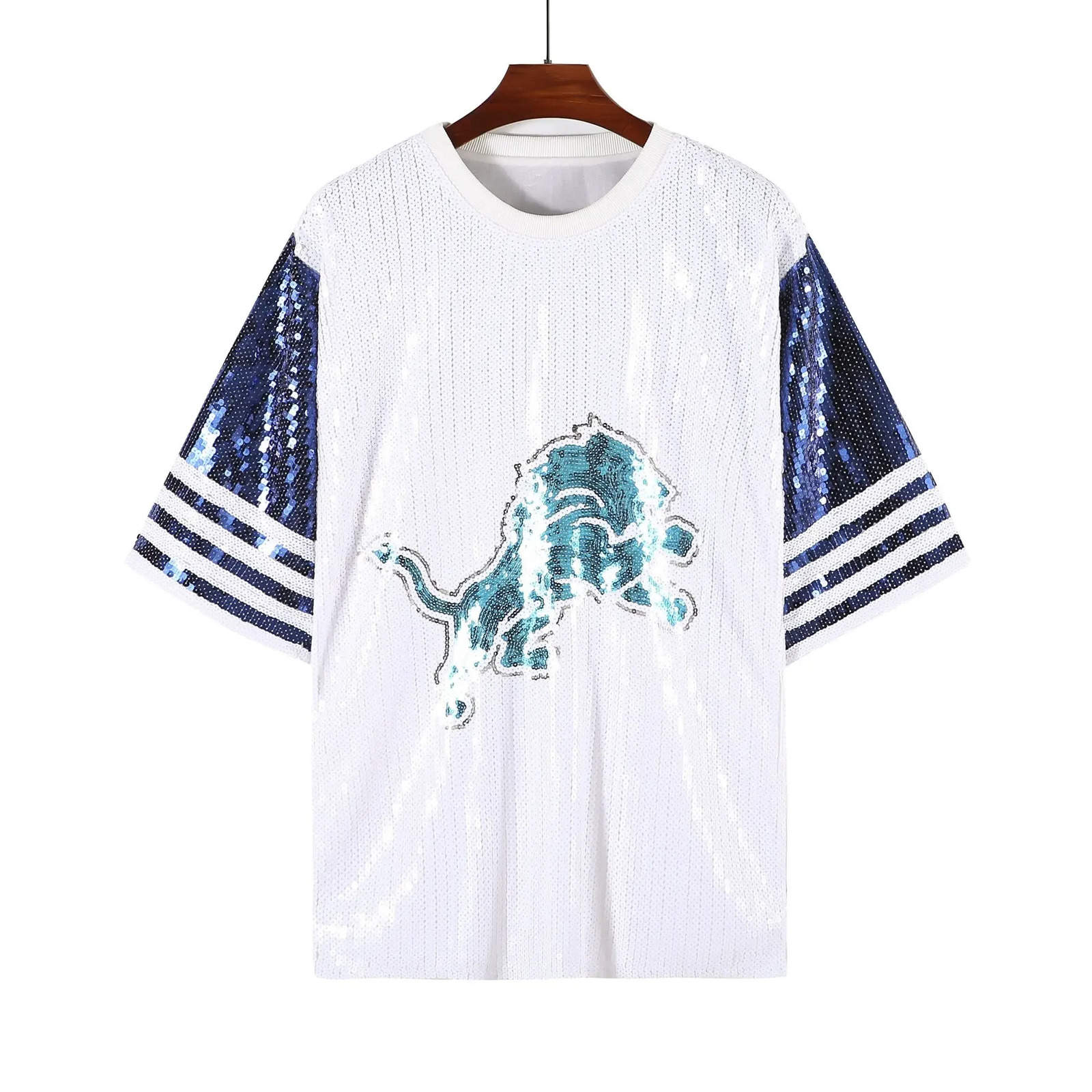 Summer Fashion Sequin Women Short Sleeved Tops Simple Round Neck Female Letter T-shirt 250227
