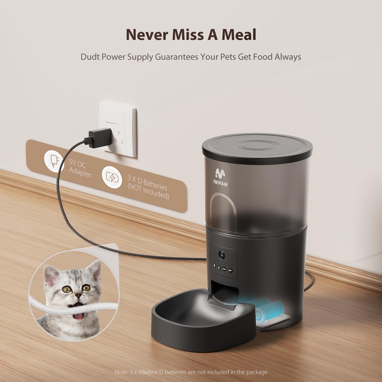 Automatic Cat Food Dispenser, WiFi Cat Feeder with APP Remote Control for Dry Pet Food, Programmable Timer, Dual Power Supply, Slow Feeder for Cats & 