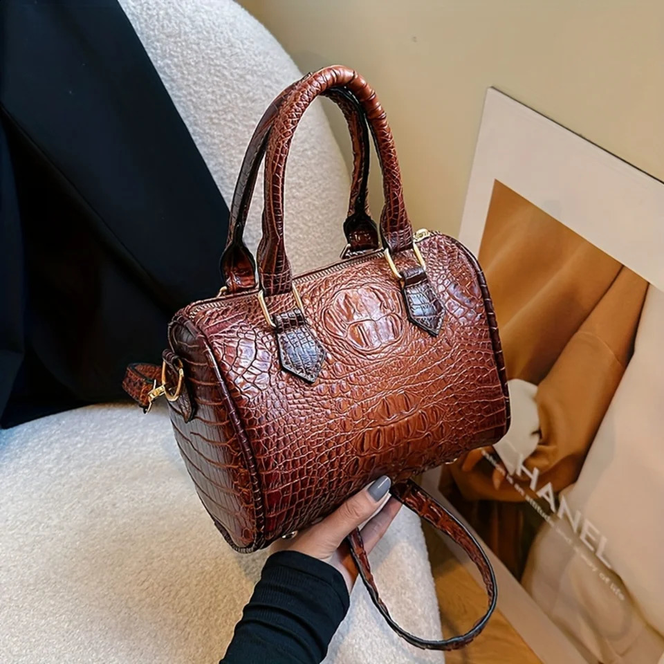 Ship from US Vintage e Pattern Boston Bag Stylish Portable Handbag Perfect Shoulder For Daily Use 250227FBB