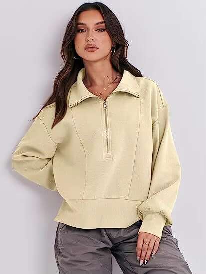 New Oem Custom Wholesale Up Pullover Plain Oversize Sweater 1/4 Half Zip Women's Hoodies Sweatshirts