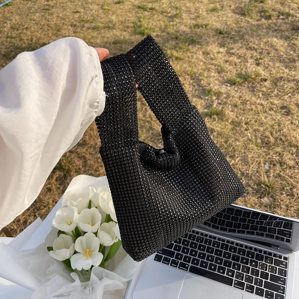 Ship from US Women Fashion Sequin Bag Solid Color Rhinestone Small y Clutch Versatile Sparkly Evening Bags Female Party Handbag 250303FBB
