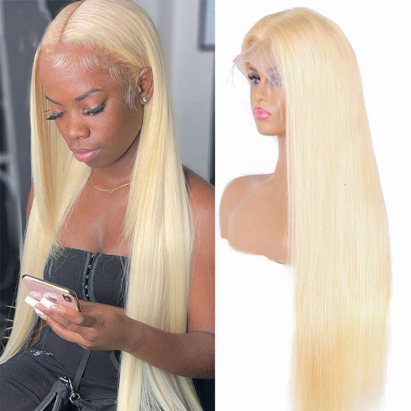 HD Front Lace Wig Hand Woven Lace Wig For Women With Long Straight Hair Lace Front Human Hair In Gold
