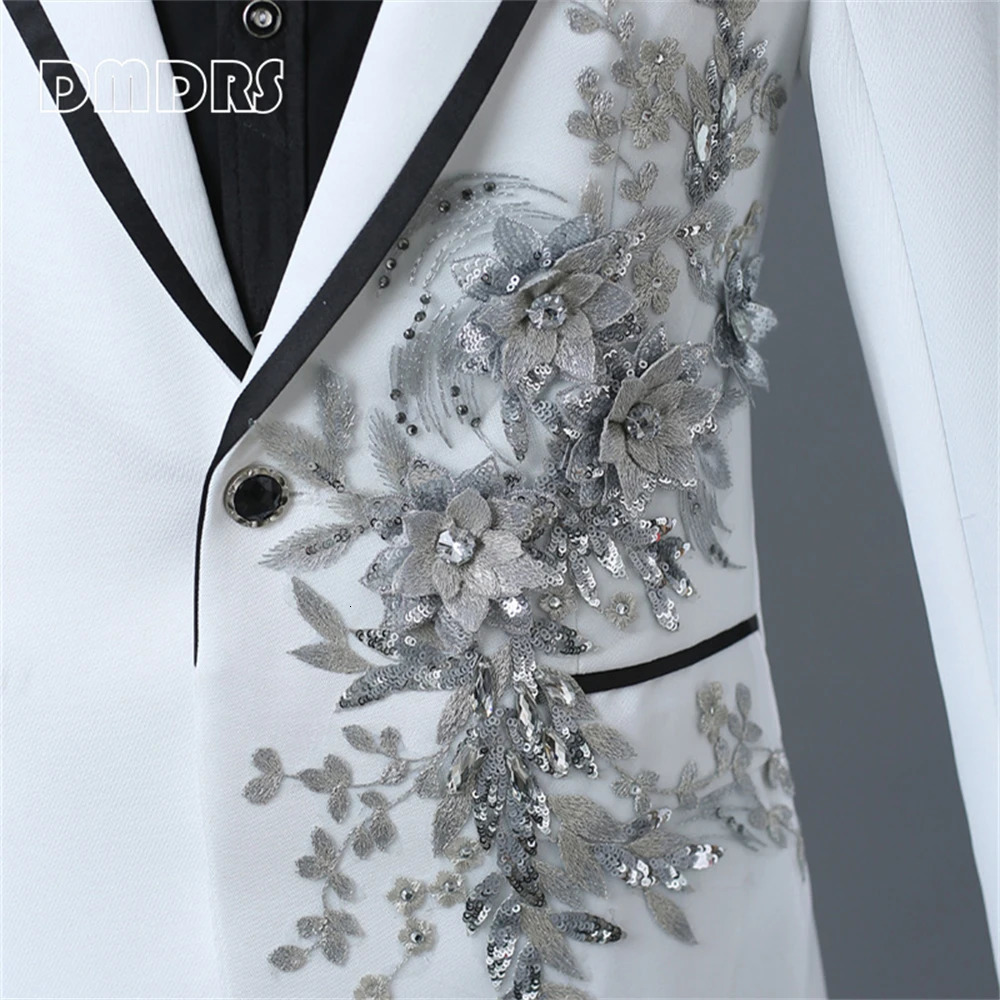 Beaded Mens Prom Suit Set Singer Sequined Party 2 Pieces Tuxedo Blazer Pants Plus Size Men Suits Images 250224