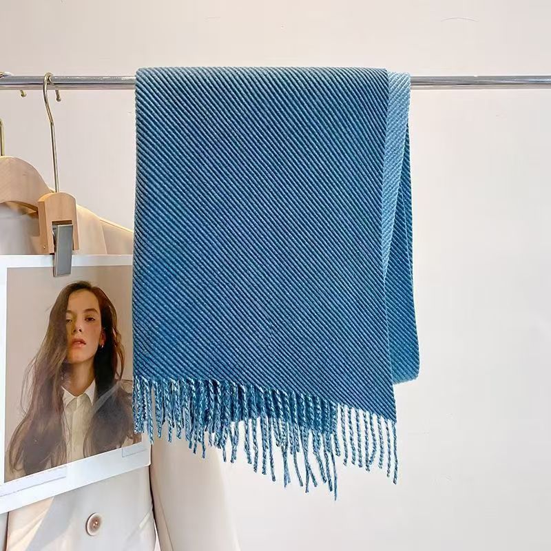 T193 autumn and winter new thick warm scarf women's wrinkled long solid color large shawl style Korean version all-match