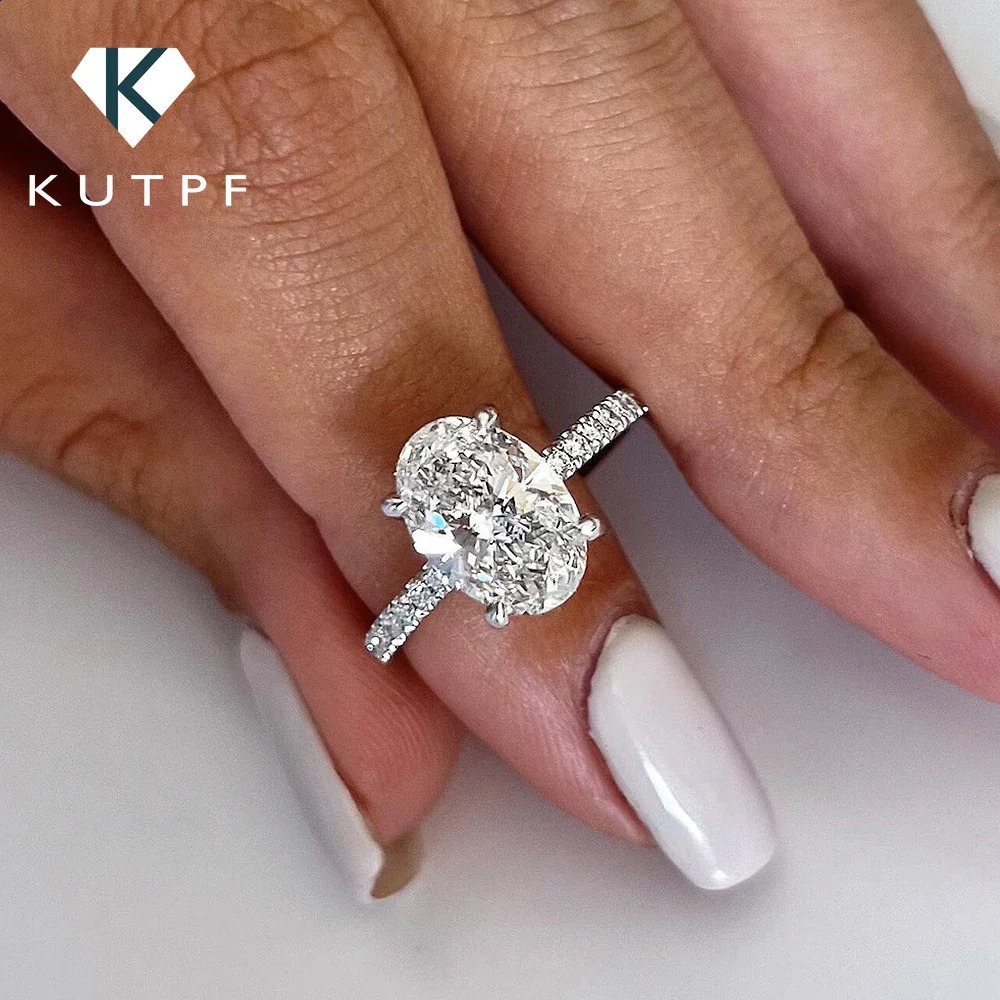 1/2/3CT Oval Cut Full Engagement Ring With Certificate S925 Silver Solitaire Hidden Halo Diamond Wedding Rings Band 250219