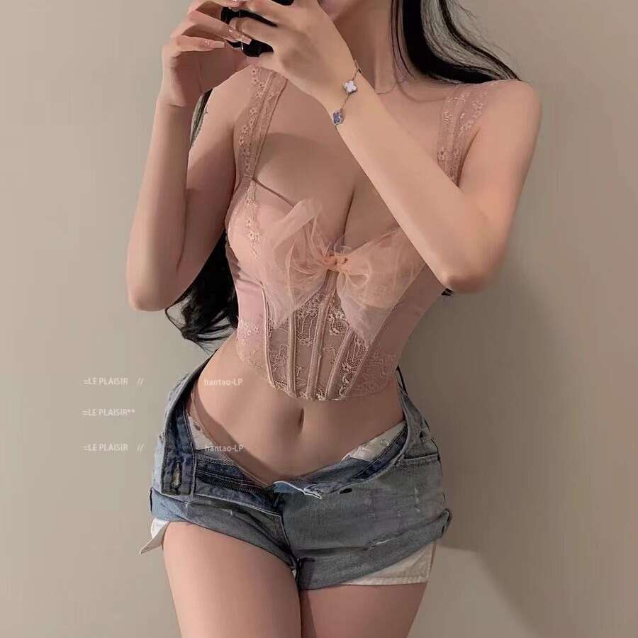 Fish bone shapewear vest women, lace bow yarn bundle waist belt, chest cushion, anti sagging suspender, lingerie for women