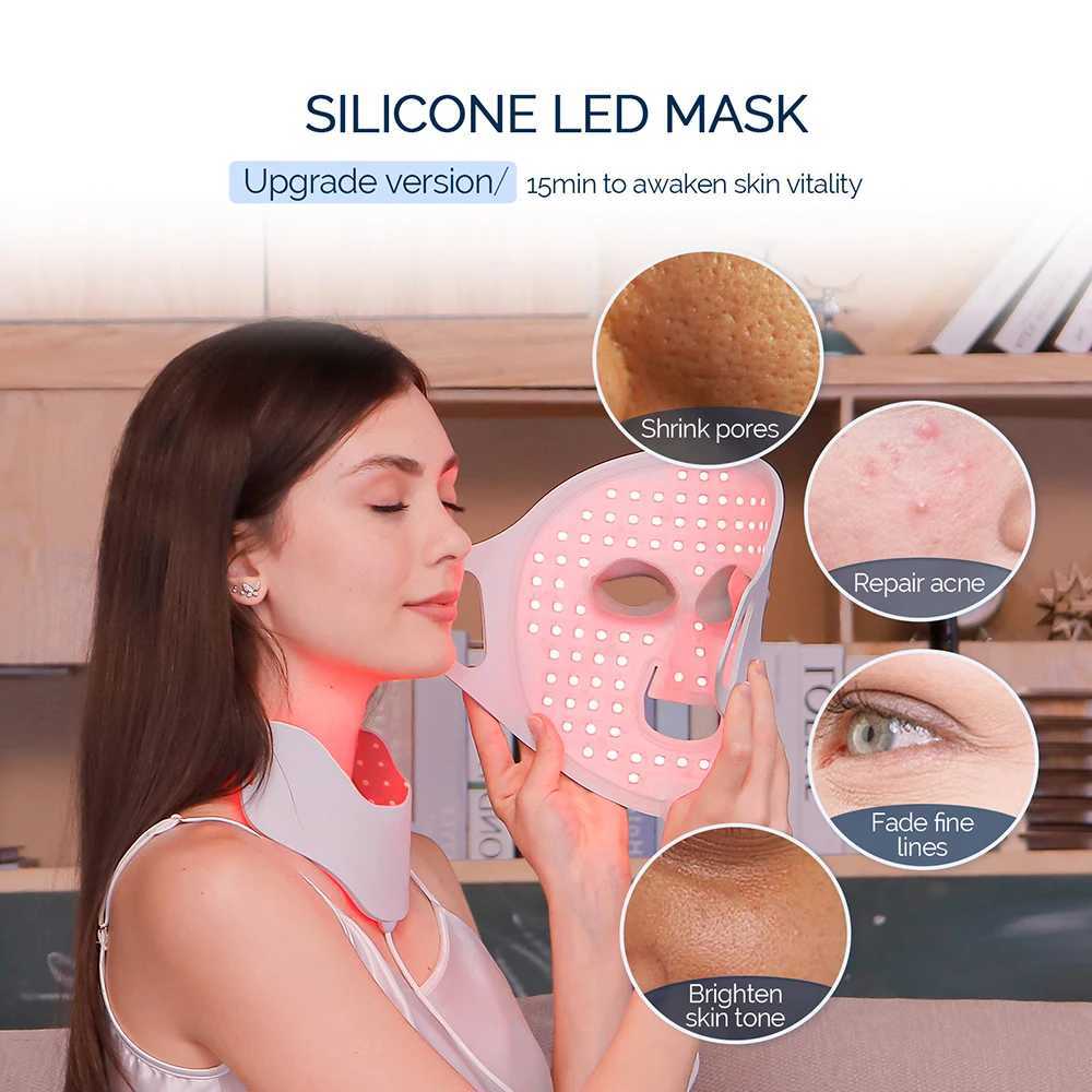 Face Neck Silicone LED Mask LED Light 7 Colors Photon Red Light Therapy Flexible Facial Beauty Mask Skin Care Anti-Ance W250228