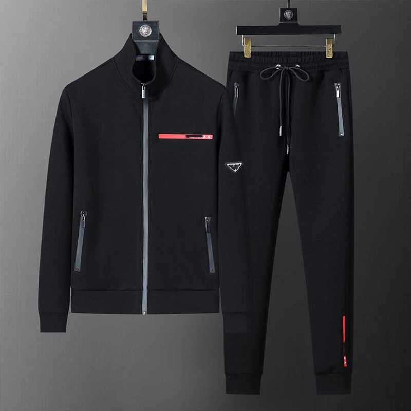 Designer Tracksuits Men casual sports suit autumn winter red rubber strip jacket sweatpants matching Two Piece sets