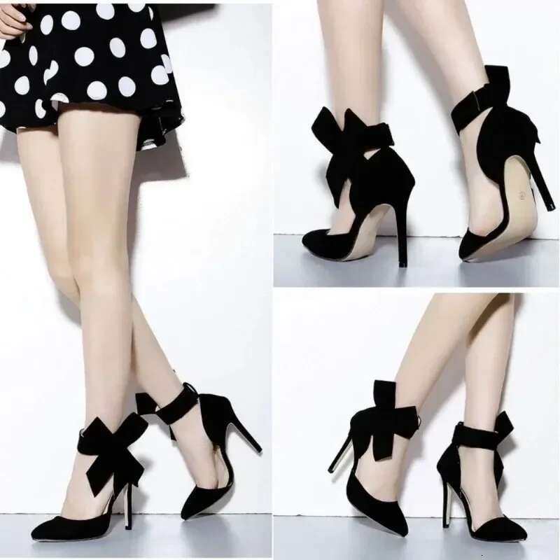 Women Pumps Fashion Bow High Shallow Classic Pointed Toes Heels Stilettos Empty New Jazz Dance Wedding Shoes
