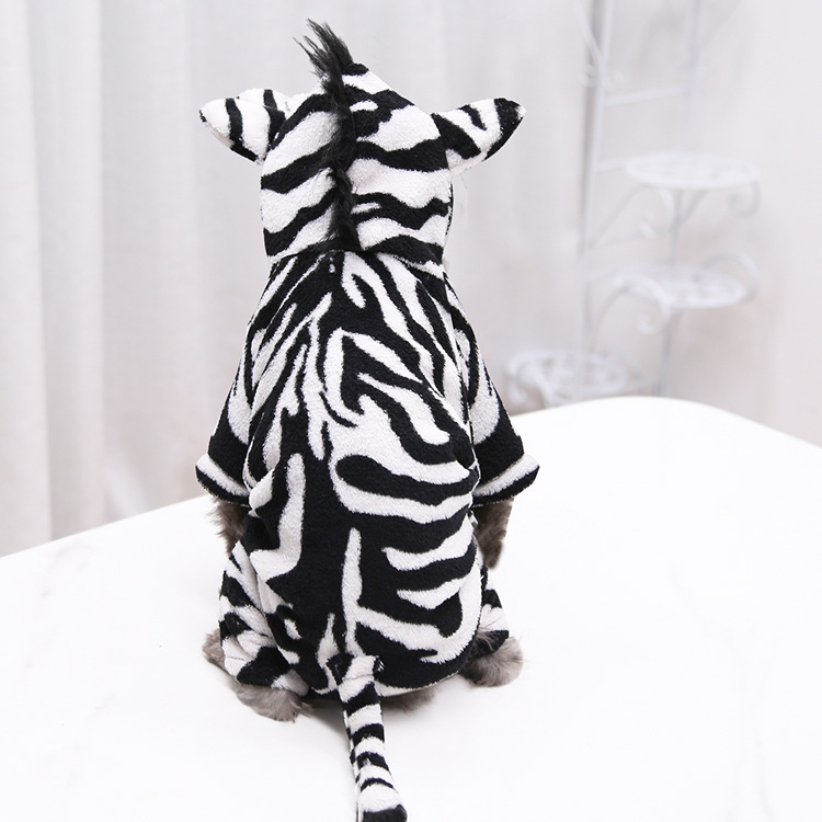 Wholesale Fall - Winter Thickened Flannel Four - Legged Pet Clothes in Zebra - transformation Design for Small, Medium and Large Dogs, Cats