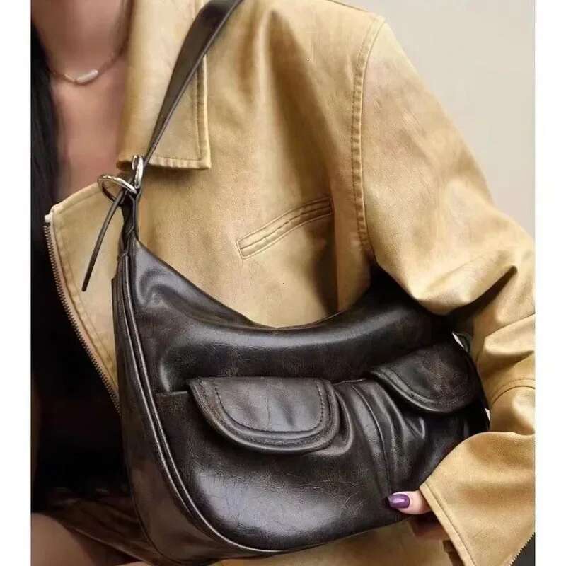 Vintage Coffee Shoulder Women Retro New Autumn Pocket Chic Casual Underarm Bag Female Hot Girls Y2k Bolsa Handbag