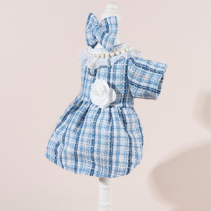 2025New Spring Autumn Pet Clothes Suit with Hairbow Best Quality Designer Dog Dress Selling Pet Apparel