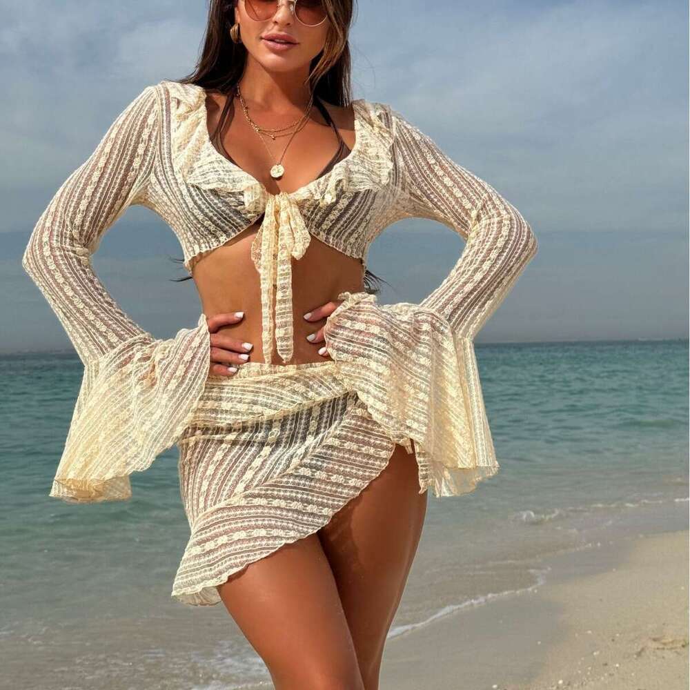 European and American sexy lace mesh four piece swimsuit bikini 2025 new casual fashion trend clothing