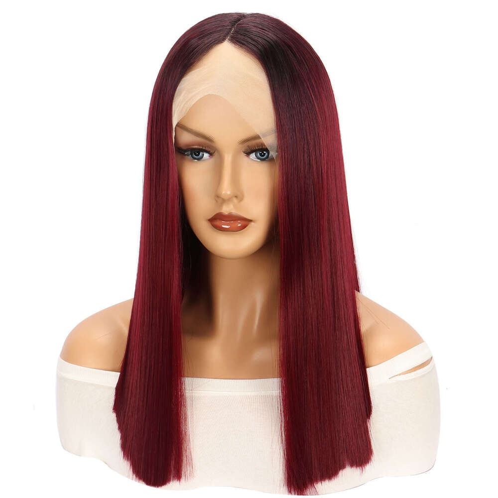 HD Front Lace Wig Front Gradient Wine Red Wig Women S Long Straight Synthetic Full Head Cover Lace Wigs