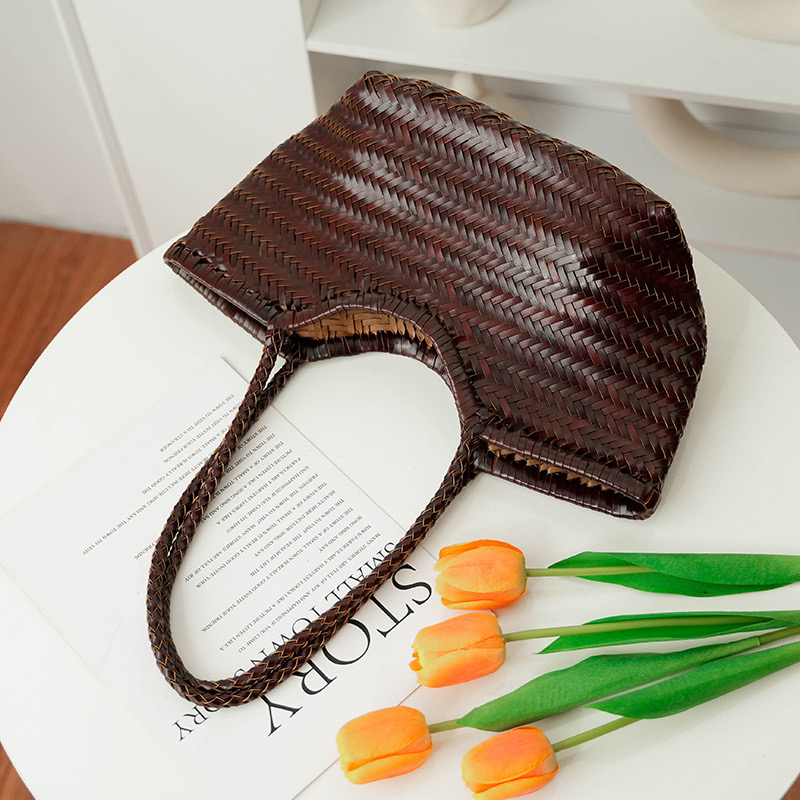 New Hand woven leisure vegetable basket bag with inner vintage shopping 240913