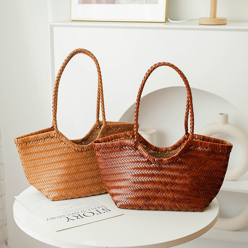 New Hand woven leisure vegetable basket bag with inner vintage shopping 240913
