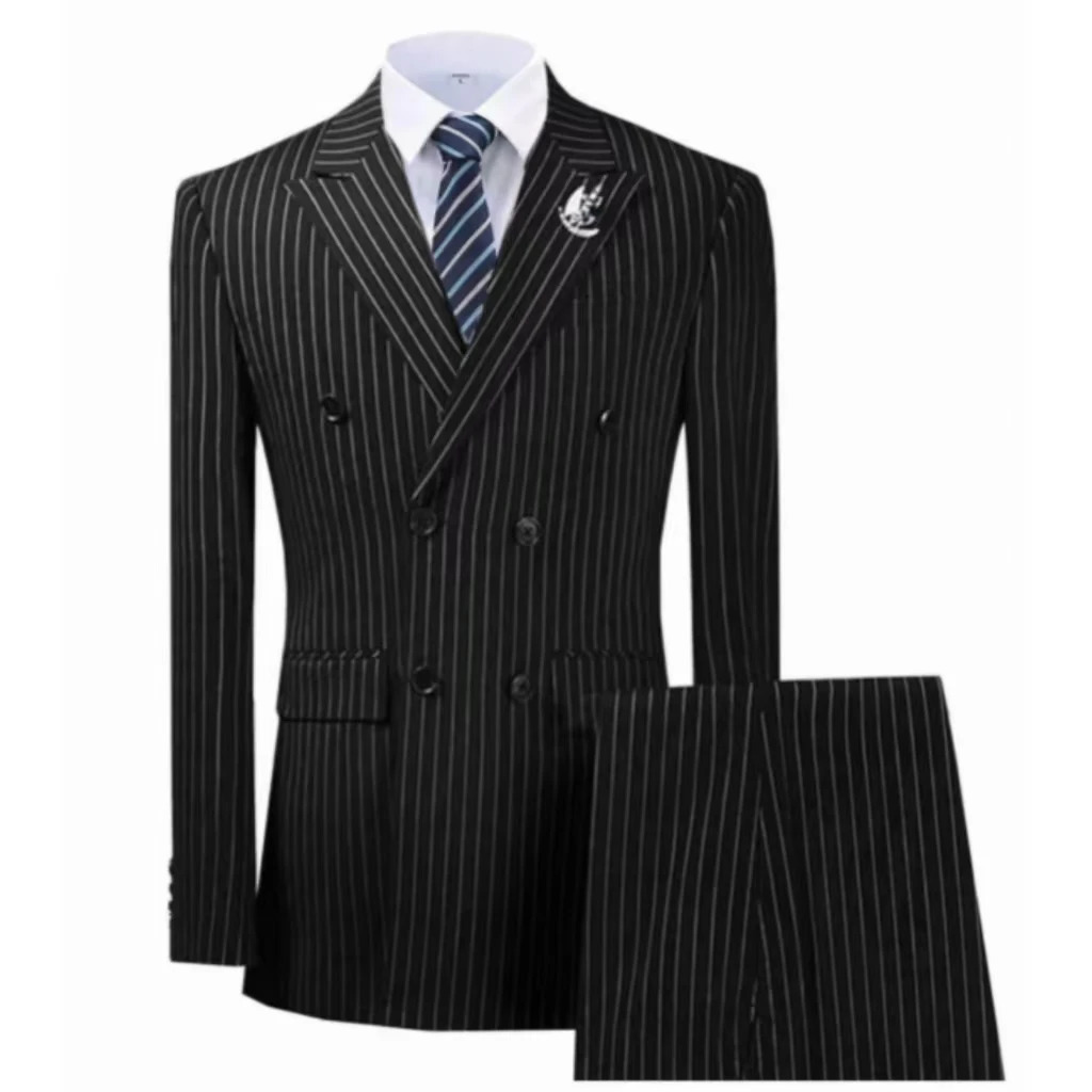 High Quality Mens Slim Striped Suit 2 Piece Blazer Pants Sets Double Breasted Slim Fit Casual Formal Suit Business 250224