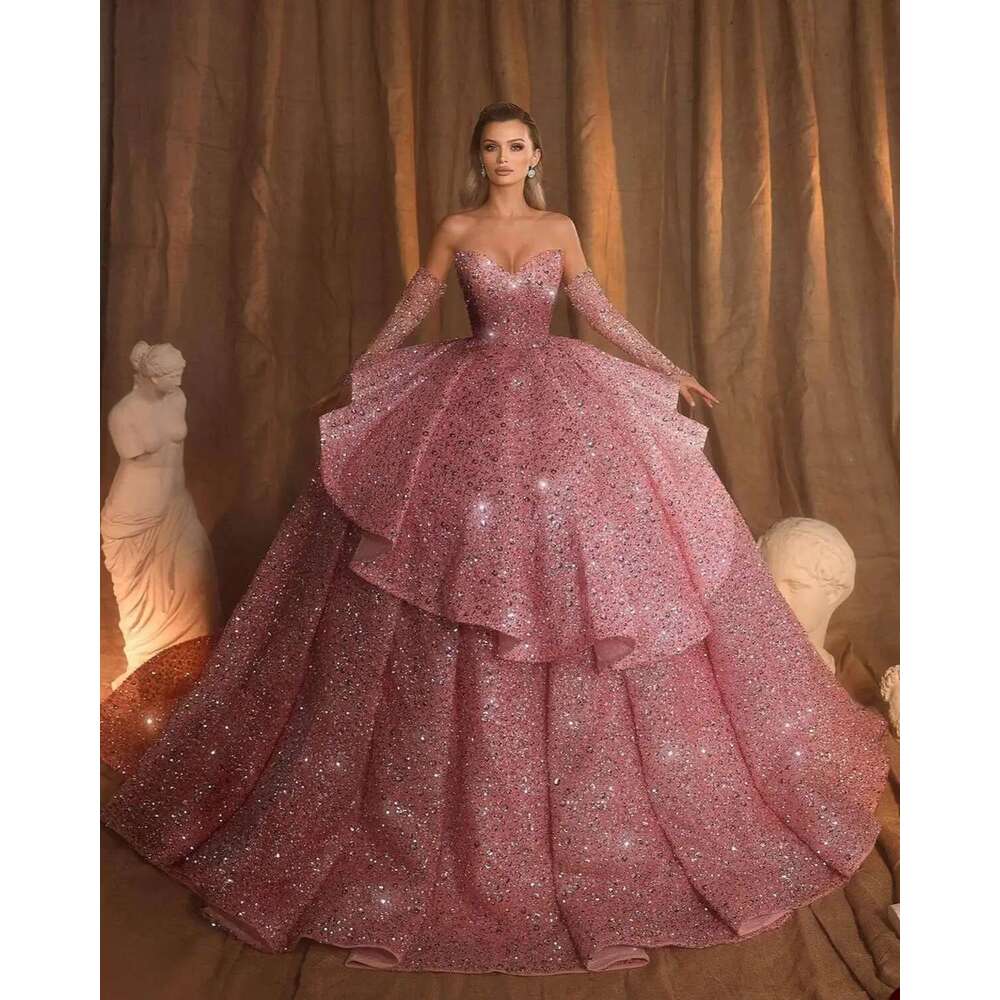 Crystals Sequins Ruched Lace Strapless Dress, Prom Dresses, Celebrity Party Dresses