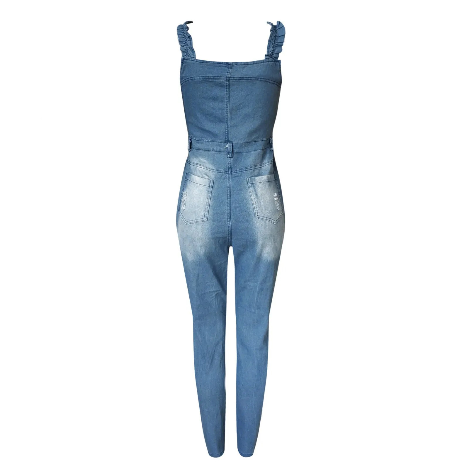 Womens Sexy Ripped Hole Denim Jumpsuits Fashion Slim Washed Jeans Rompers Casual Zipper Overalls Skinny Playsuit Streetwear 250224