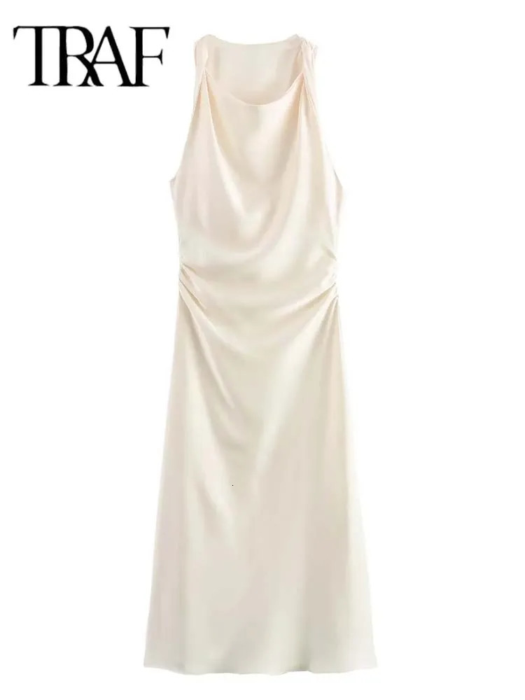 TRAF satin womens long dress summer Slip Midi dress womens sexy evening dress sleeveless elegant dress 250226