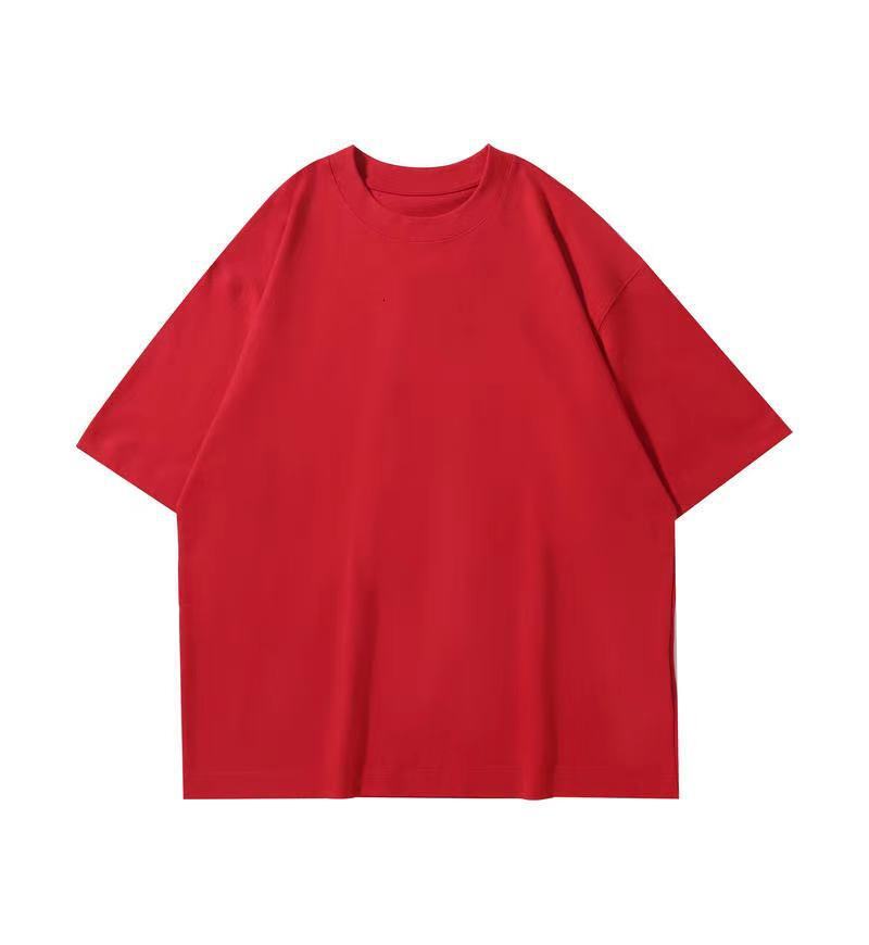 Designer's 320g American Style Large Threaded Neck Loose Shoulder Round Neck Short Sleeved T-shirt Fashion Brand Solid Color Bottom Shirt