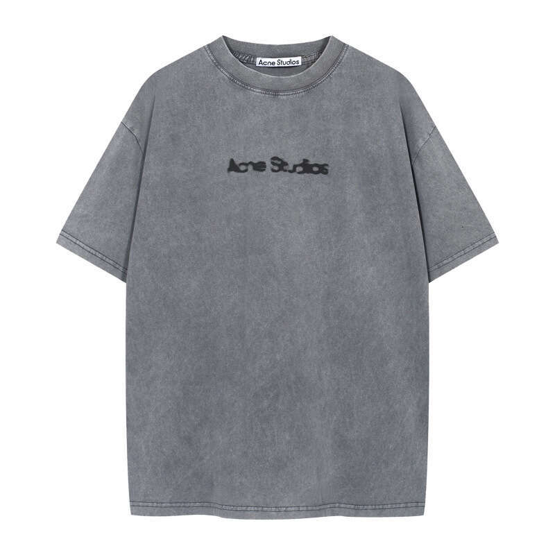 Trendy AC Fading Blur Printed Water Washed Vintage Vuntage Light Luxury Men's and Women's Loose Short sleeved T-shirt