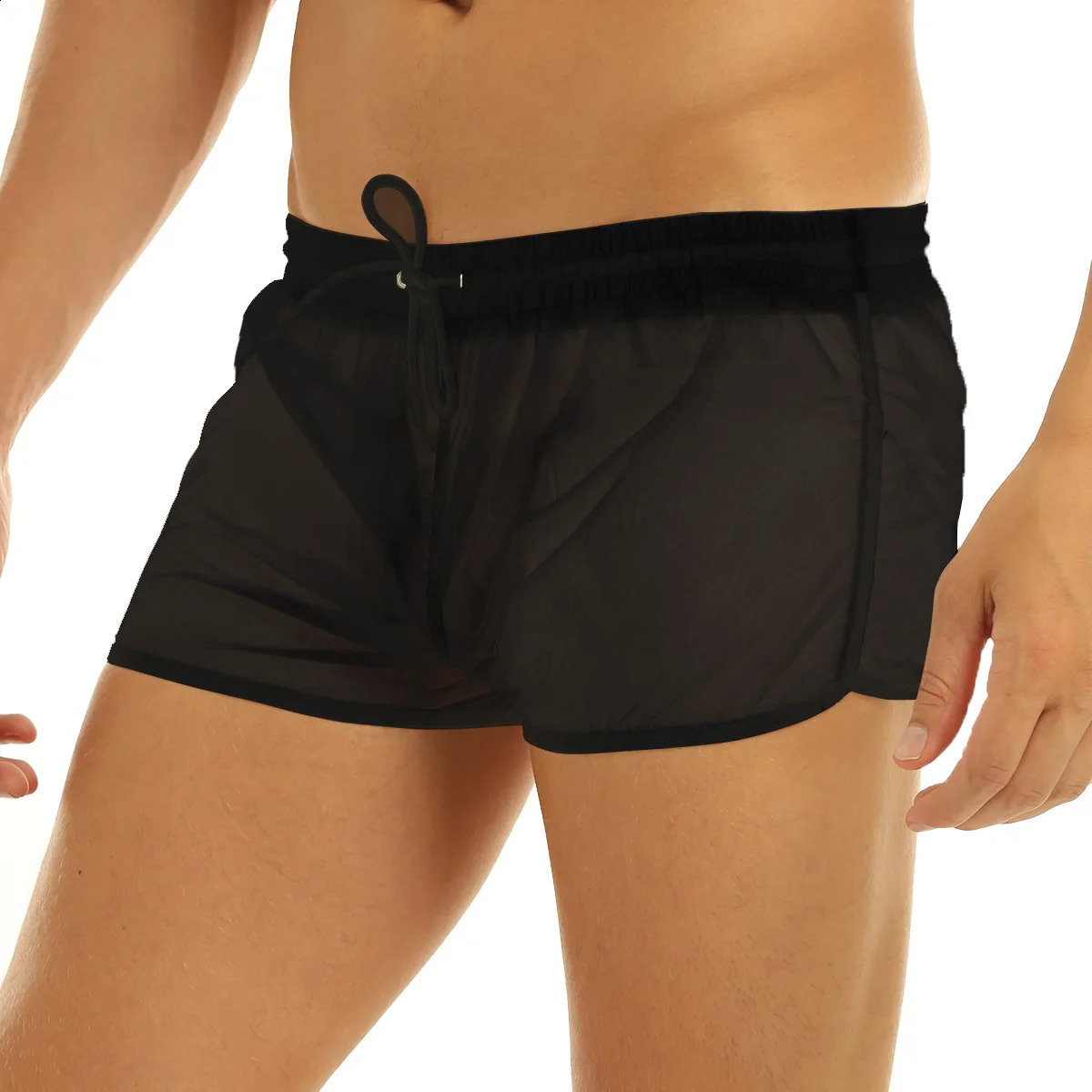 Mens underwear mesh transparent boxing shorts elastic waistband pull rod swimming trunks 250228Z