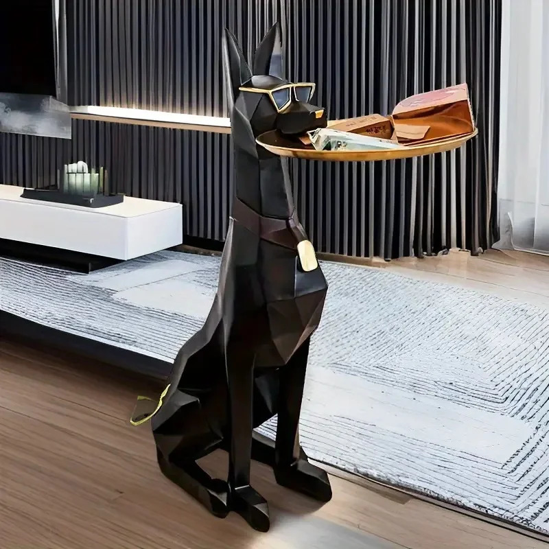Resin Doberman Dog Statue y Interior Side Table Puppy Sculpture Charming Pinscher Figurine Tray Home Decoration 250228