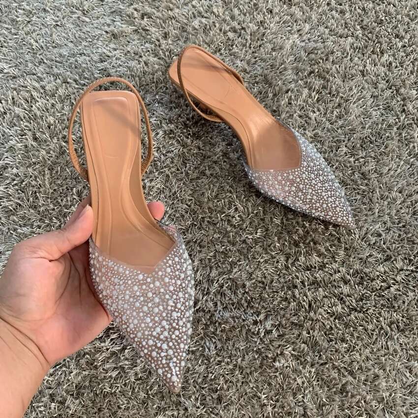 Pointed Summer Womens Toe High Heels Sandals Sexy Shoes Fashion Pearl Decoration Party Wedding Woman Sandal Shoe