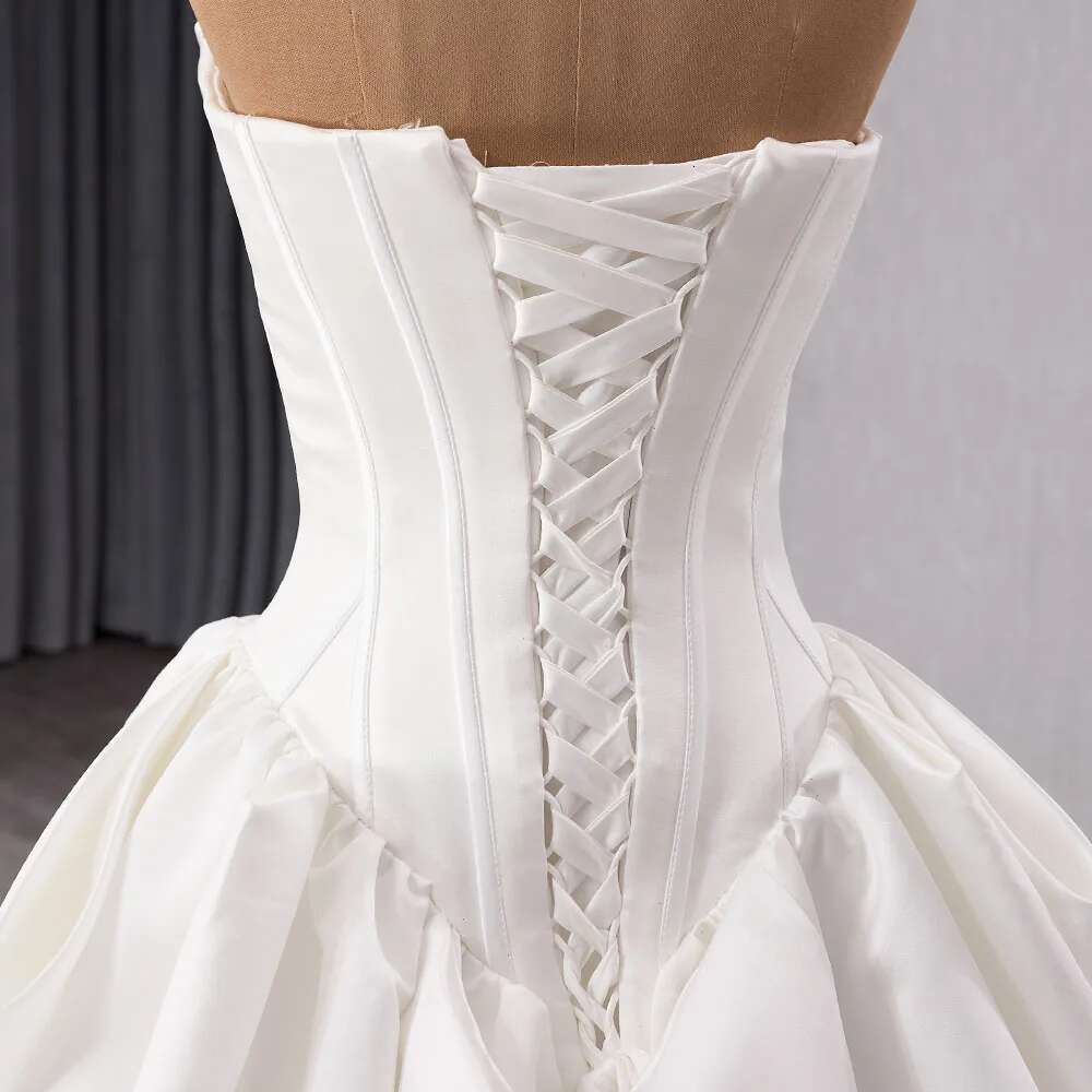 Vintage one ha strapless wedding for female bride satin promotion court formal train novia dresses custom