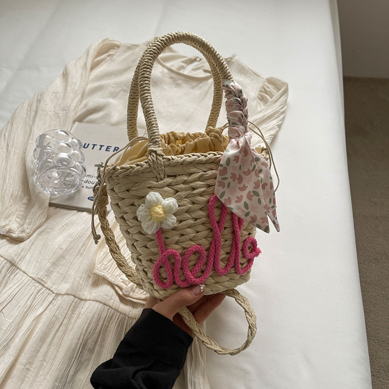 Fashionable straw crossbody summer handmade woven bucket women's niche vacation beach bag, vegetable basket #swissmilitary