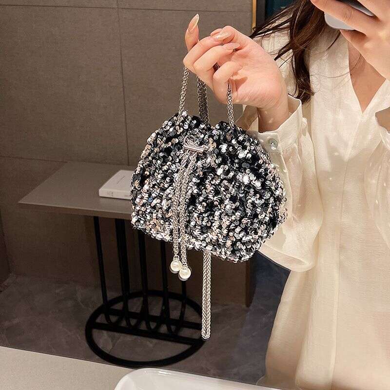Women's Bags Fashionable and Personalized Sequin for Women in New Korean Version Bucket Stylish Shoulder Trendy Crossbody Dinner Bag