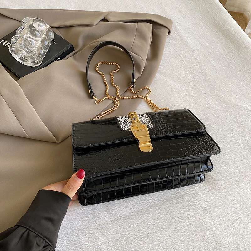 Women's Bags New Chain Messenger Bag Women Fashion Shoulder Handbag Small Purse Crocodile Pattern PU Leather Crossbody Bags