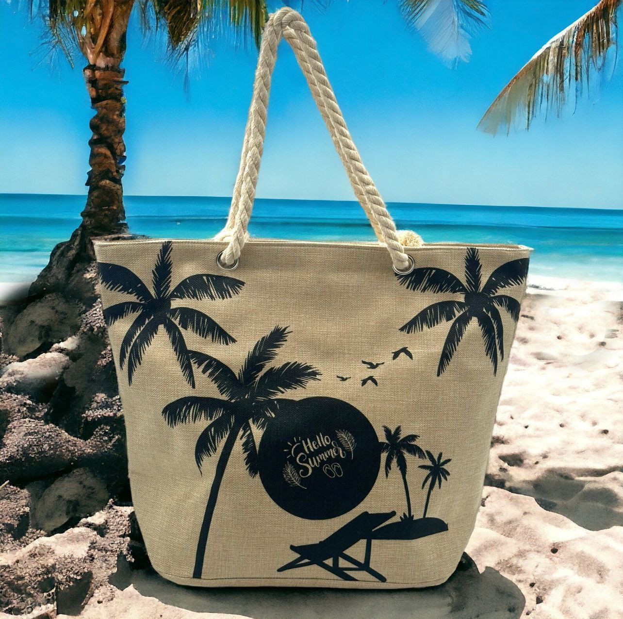 New women's beach large capacity linen digital shoulder bag, single-sided printed handbag #swissmilitary