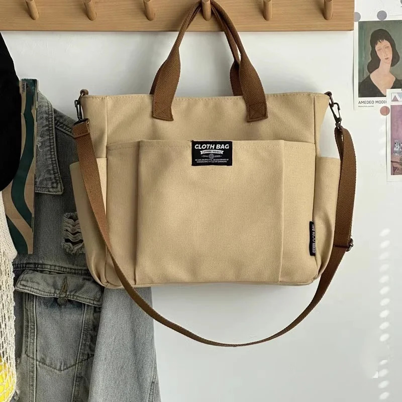 Urban Minimalist Female Student Large Capacity Commuting Horizontal Canvas Single Shoulder Diagonal Cross Portable Tote Bag 250218
