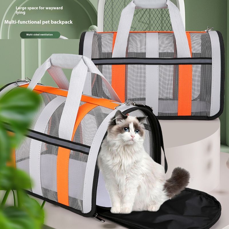 New Portable For Cats And Dogs Going With Hollowed Out Mesh Polyester Folding Outer Pet Bag