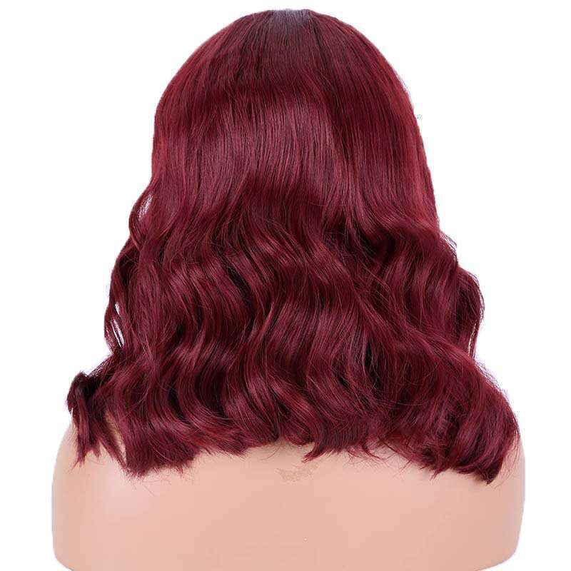 HD Front Lace Wig Front Female Hand Hook Fluffy Short Curly Fiber Full Headset Lace Wig Wine Red Black