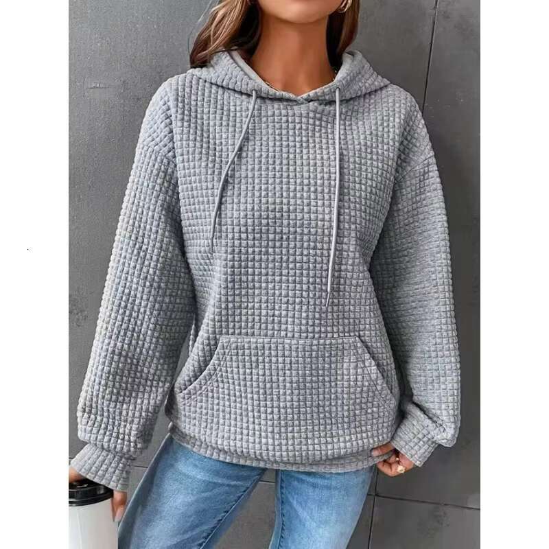 Customized High Quality Waffle Pullover Street Retro Women's Hooded Sweatshirt