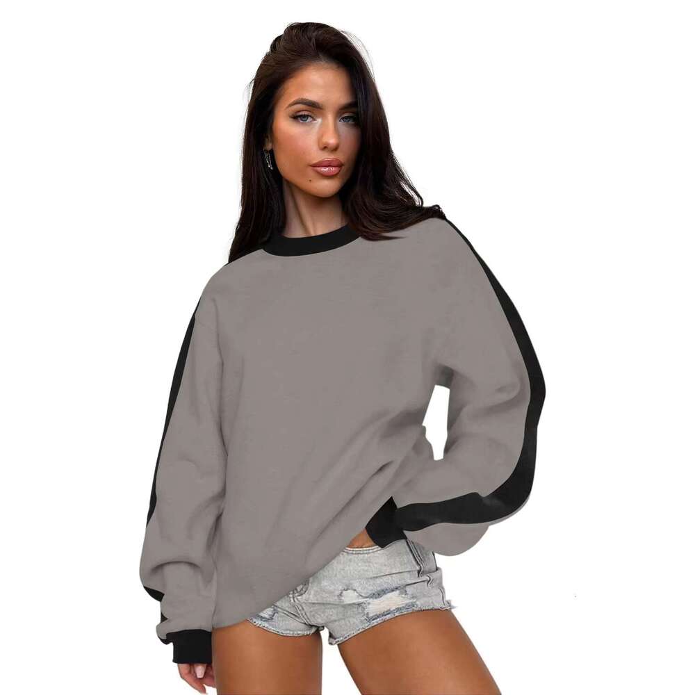 Trendy O-Neck Pullover Hoodie For Women Long Sleeved Knitted Sweatshirts Contrast Colors Autumn/Winter Winter Front Design
