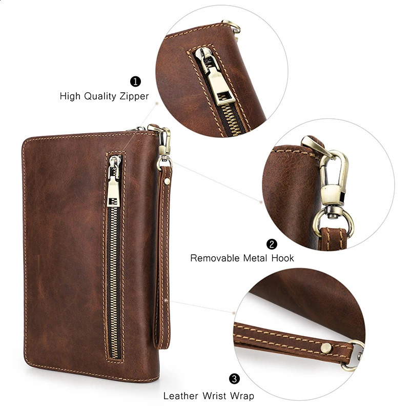 Ship from US CONTACTS Mens Clutch Bag Large Capacity Genuine Leather Male Wallet Zipper Card Purse Document Holder Passport Cover Walet 250228FBB