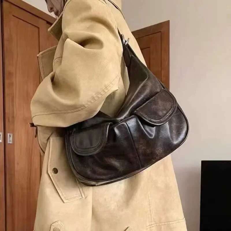 Vintage Coffee Shoulder Women Retro New Autumn Pocket Chic Casual Underarm Bag Female Hot Girls Y2k Bolsa Handbag