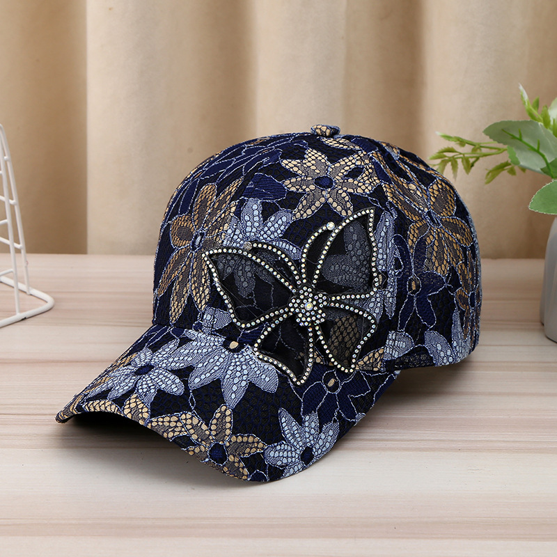 New mesh breathable duck tongue cap female senior sense of fashion lace bow rhinestone baseball cap sunscreen sun hat