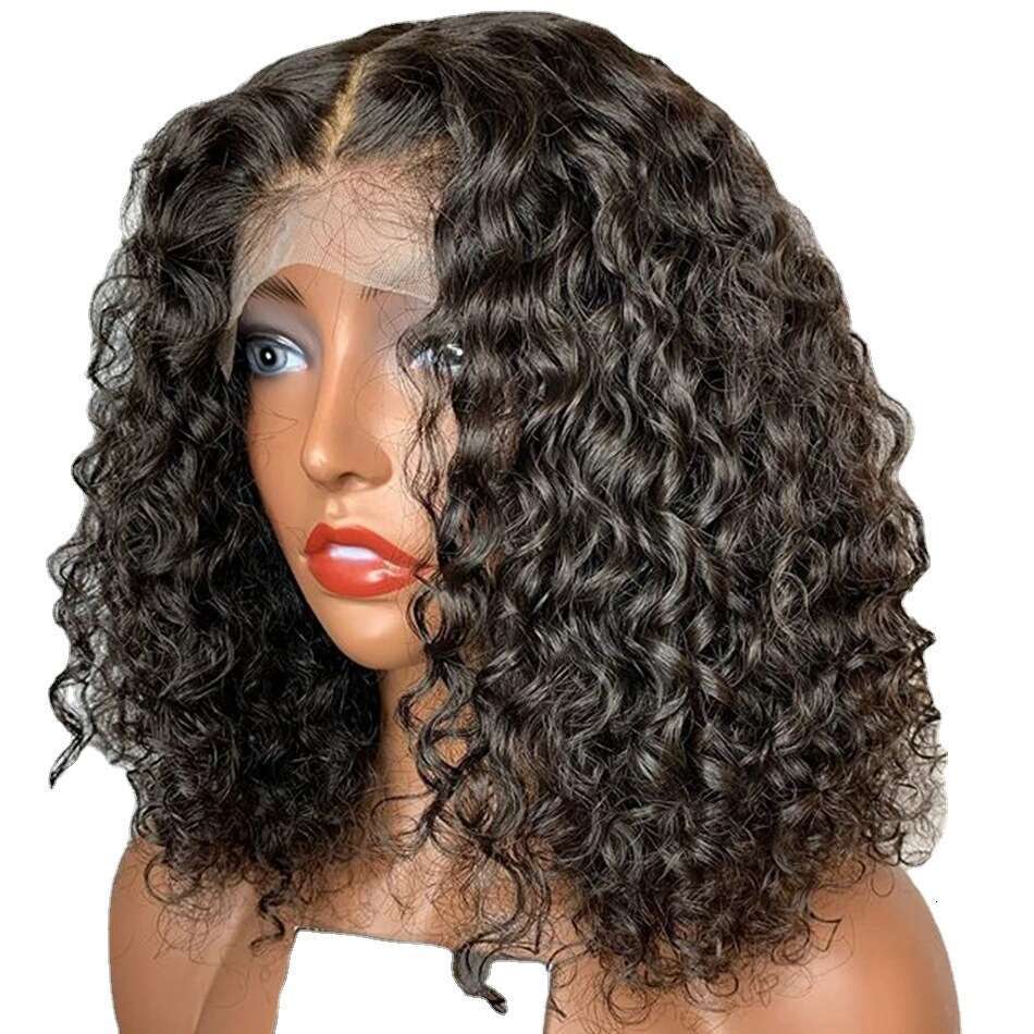 HD Front Lace Wig Female X Forehead Lace Wig Hand Hook Wigs Black Short Wrapped Tube Fluffy Small Curl Set