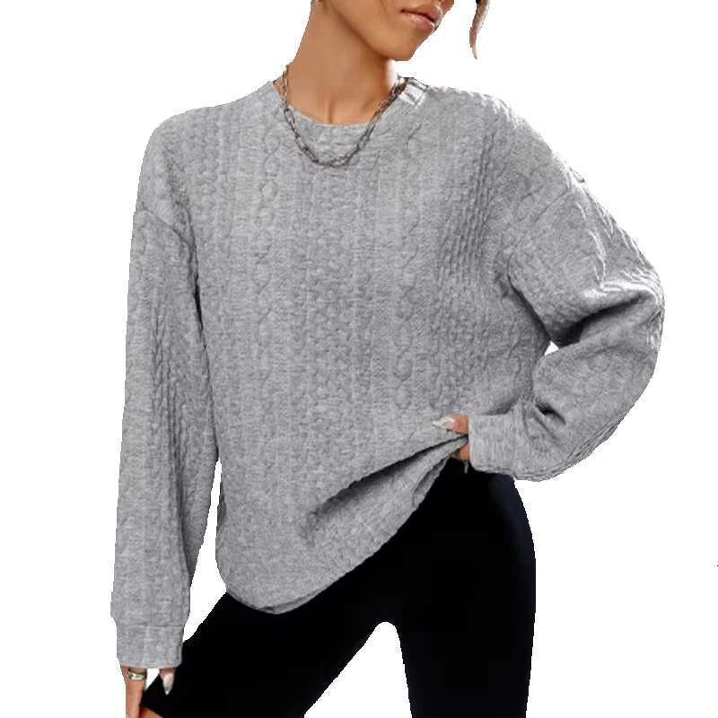 Shewin Dropshipping Neck Woman Fashion Loose Casual Pullovers Women Sweater Crew Sweatshirt