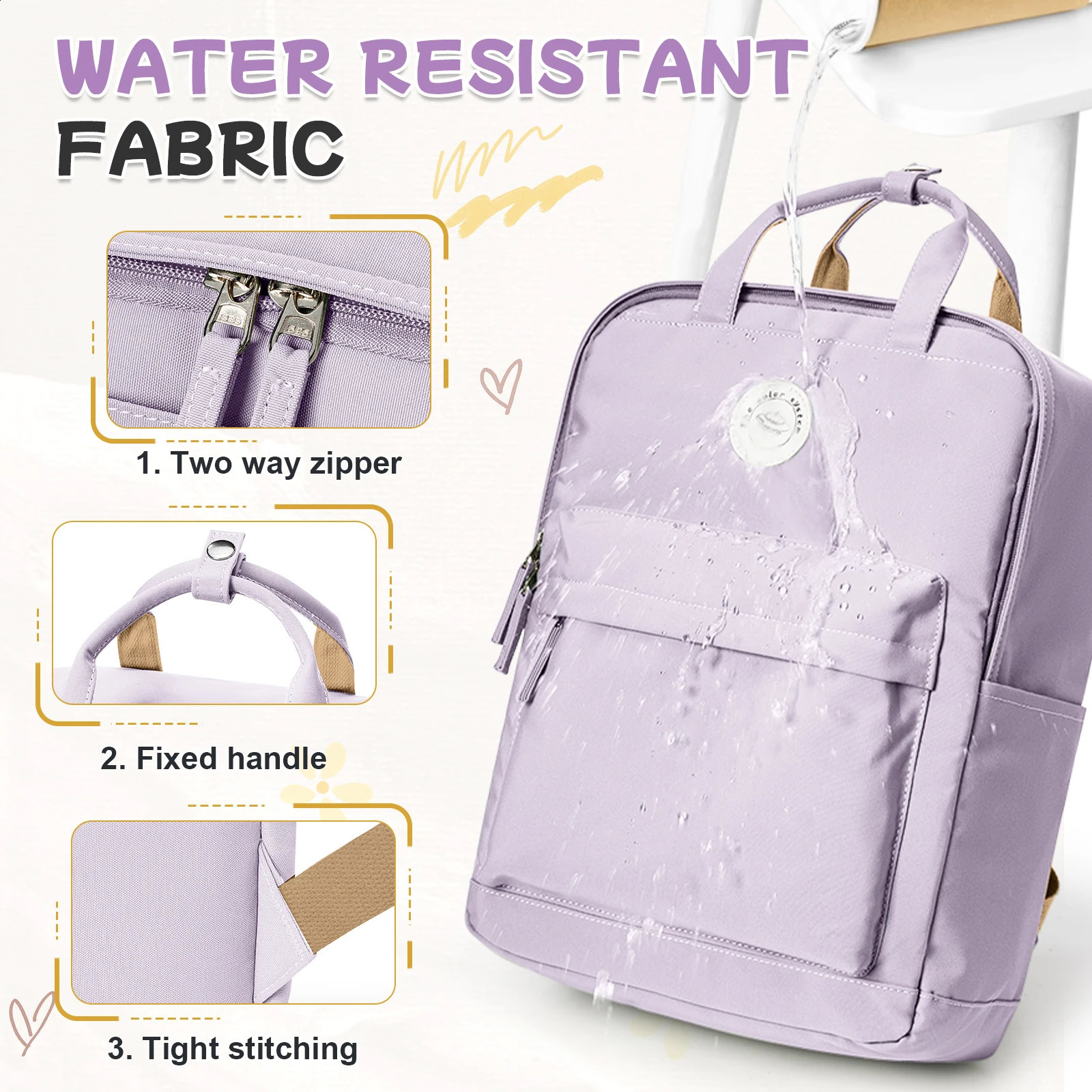 Ship from US Solid Color Bookbag Backpack for High School StudentWaterproof Large Capacity Bag Casual Daypack Backpacks 250304FBB