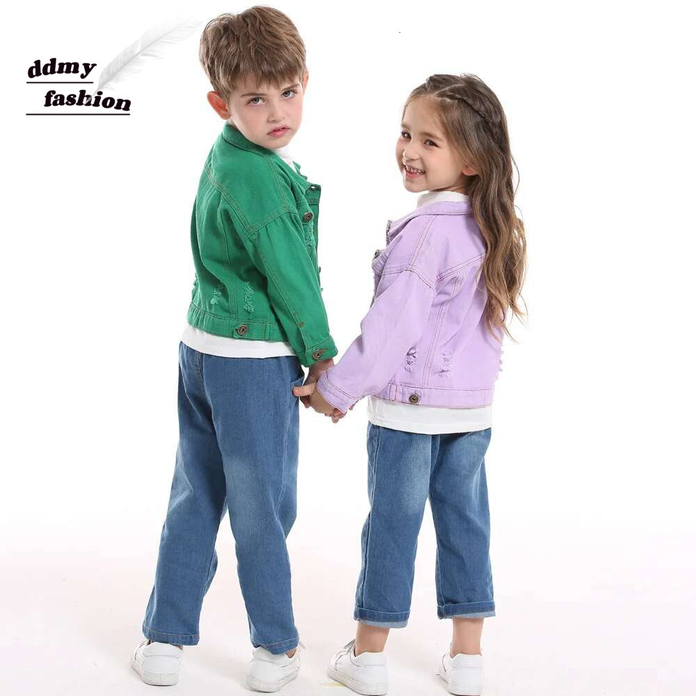 Ddmyshoesvip 70-140Cm Children S Denim Coat Spring Autumn Candy Color Unhooded Jeans Boys Girls Cool Jacket Cow Girl Outfit