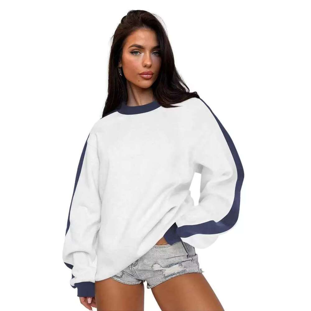 Trendy O-Neck Pullover Hoodie For Women Long Sleeved Knitted Sweatshirts Contrast Colors Autumn/Winter Winter Front Design