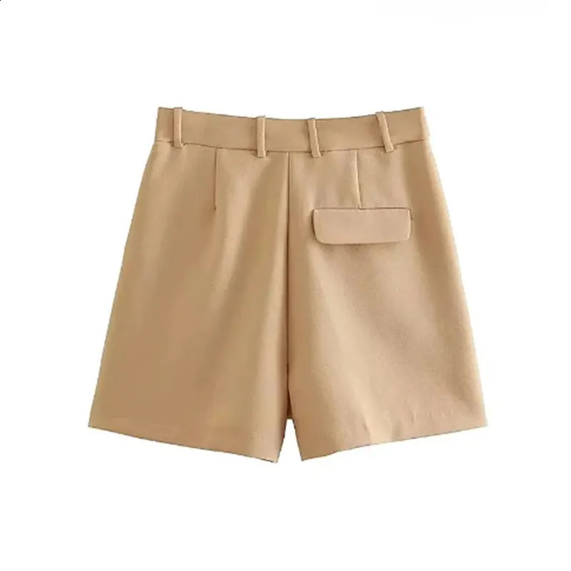 Mooyufon Women Fashion Side Pockets Front Darts Bermuda Shorts Vintage High Waist Zipper Fly Female Short Pant 250228Z